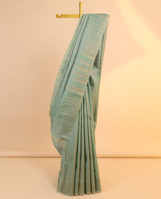 Green chevron jacquard vasundhara 3D silk saree, zari striped border & geometric patterned pallu