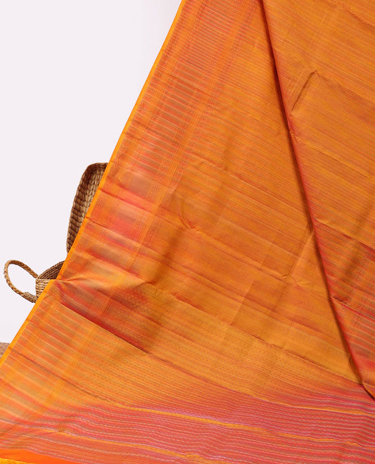 Orange jacquard vasundhara 3D silk saree, jaal pallu & zari border of neli,muthu & rettai neli poun design