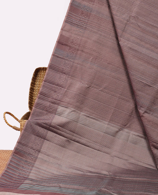 Brown jacquard Vasundhara 3D silk saree, jaal design pallu & zari border of poun, mayil arumbu manga & mayil kann
