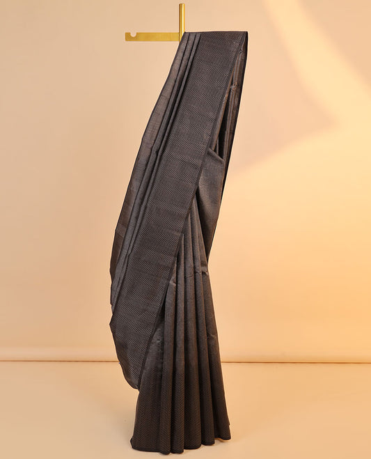 Grey jacquard Vasundhara 3D silk saree, diagonal manga design pallu & chevron design zari border