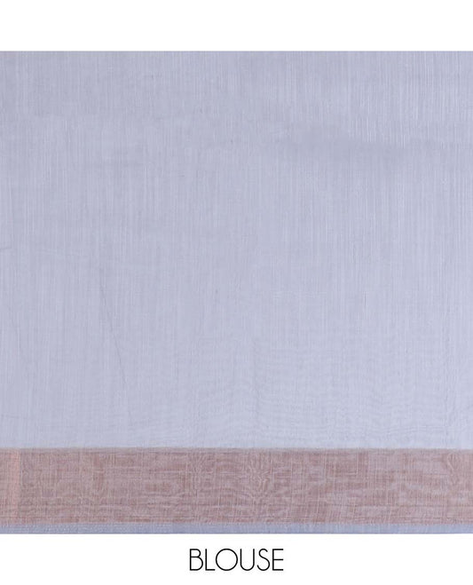 Grey floral printed budget cotton saree, plain border & pallu of floral & geometric print