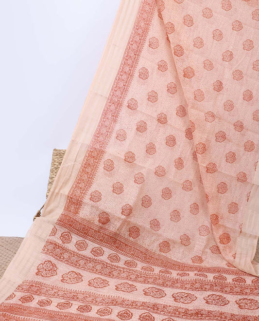 Orange floral printed budget cotton saree,  plain border & pallu of floral print