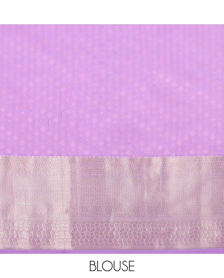 Pink jacquard kanchipuram wedding silk saree, contrast traditional zari border & pallu of geometric zari designs