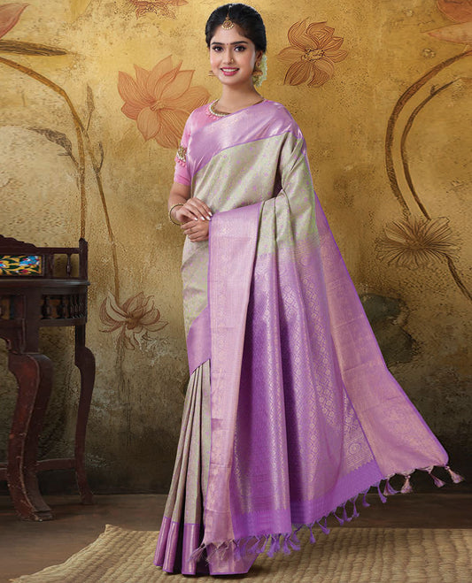 Green jacquard Kanchipuram silksaree,contrast intricate pallu & border of neli Kathir,neli,gothumai kann & floral design