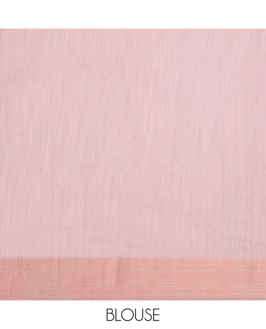Peach floral printed budget cotton, plain border & pallu of floral & geometric designs