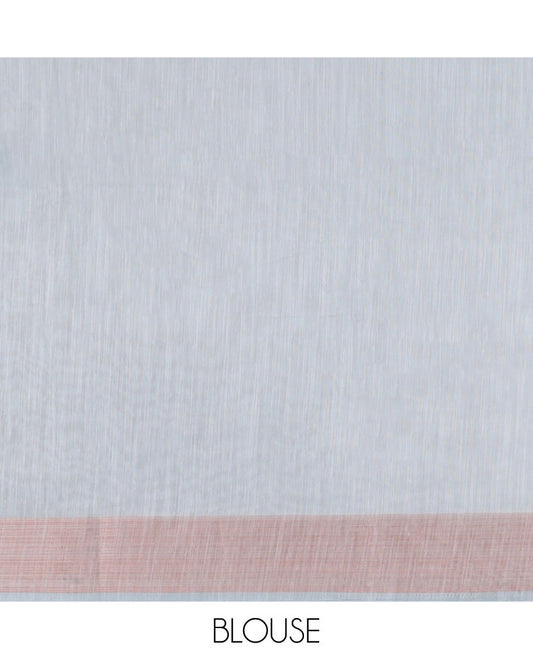 Blue floral printed budget cotton, plain border & pallu of floral & geometric designs