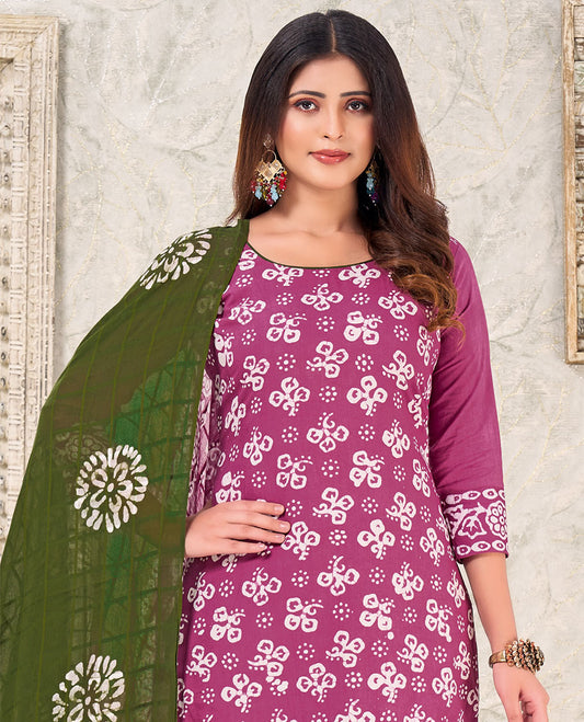 Pink material churidar catalog, batik printed cotton top,contrast printed bottom & batik printed dupatta