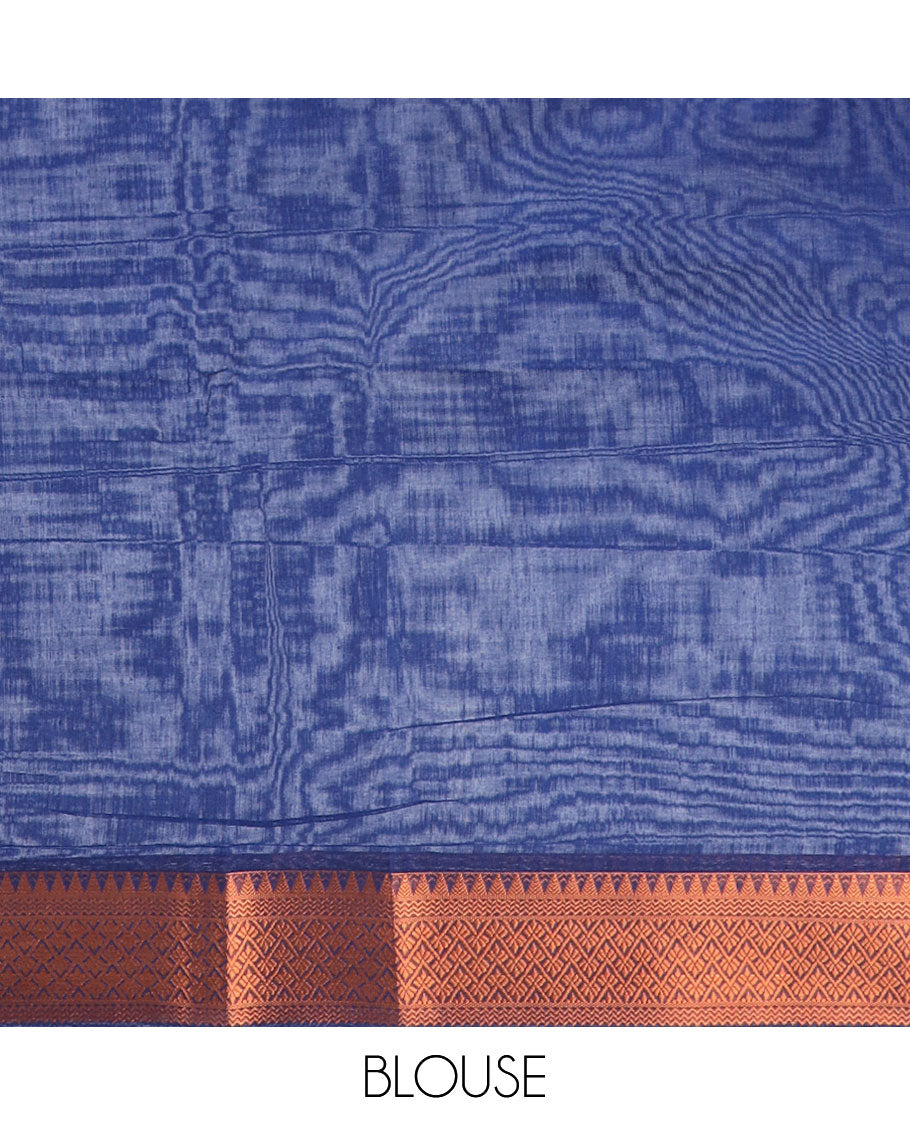 Blue floral design semi-silk cotton saree, traditional design zari border & contrast pallu of intricate designs