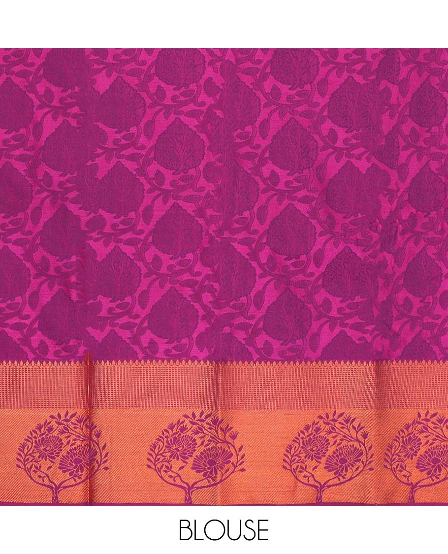 Blue jacquard art silk pavadai, contrast blouse & border of traditional zari designs