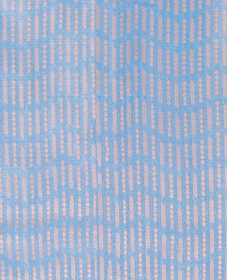 Blue jacquard art-silk pavadai, contrast blouse & border of traditional designs