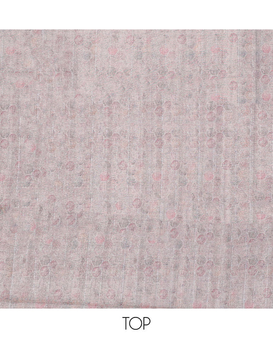 Grey chudidhar material set, ogee patterned printed top, plain bottom & abstract & floral printed dupatta