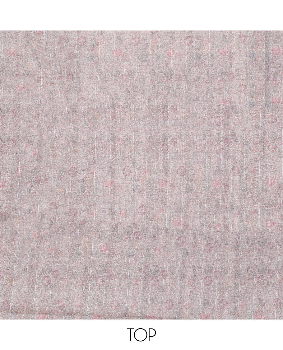 Grey chudidhar material set, ogee patterned printed top, plain bottom & abstract & floral printed dupatta