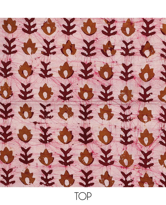 Pink batik cotton chudidar material set, batik-style printed top, contrast printed bottom & batik printed dupatta