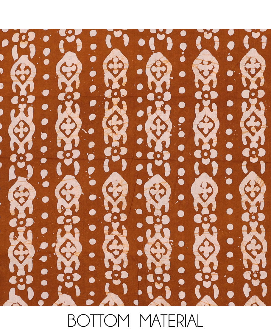 Pink batik cotton chudidar material set, batik-style printed top, contrast printed bottom & batik printed dupatta