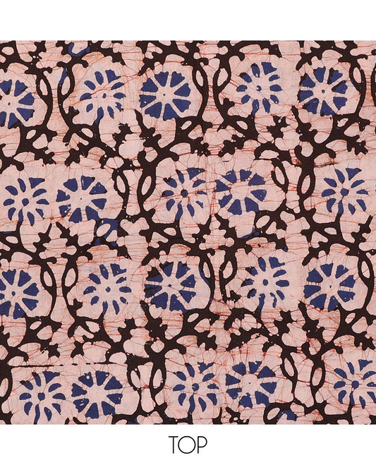 Orange chudidar material,floral vine batik-style print batik cotton top,contrast printed bottom & batik printed dupatta