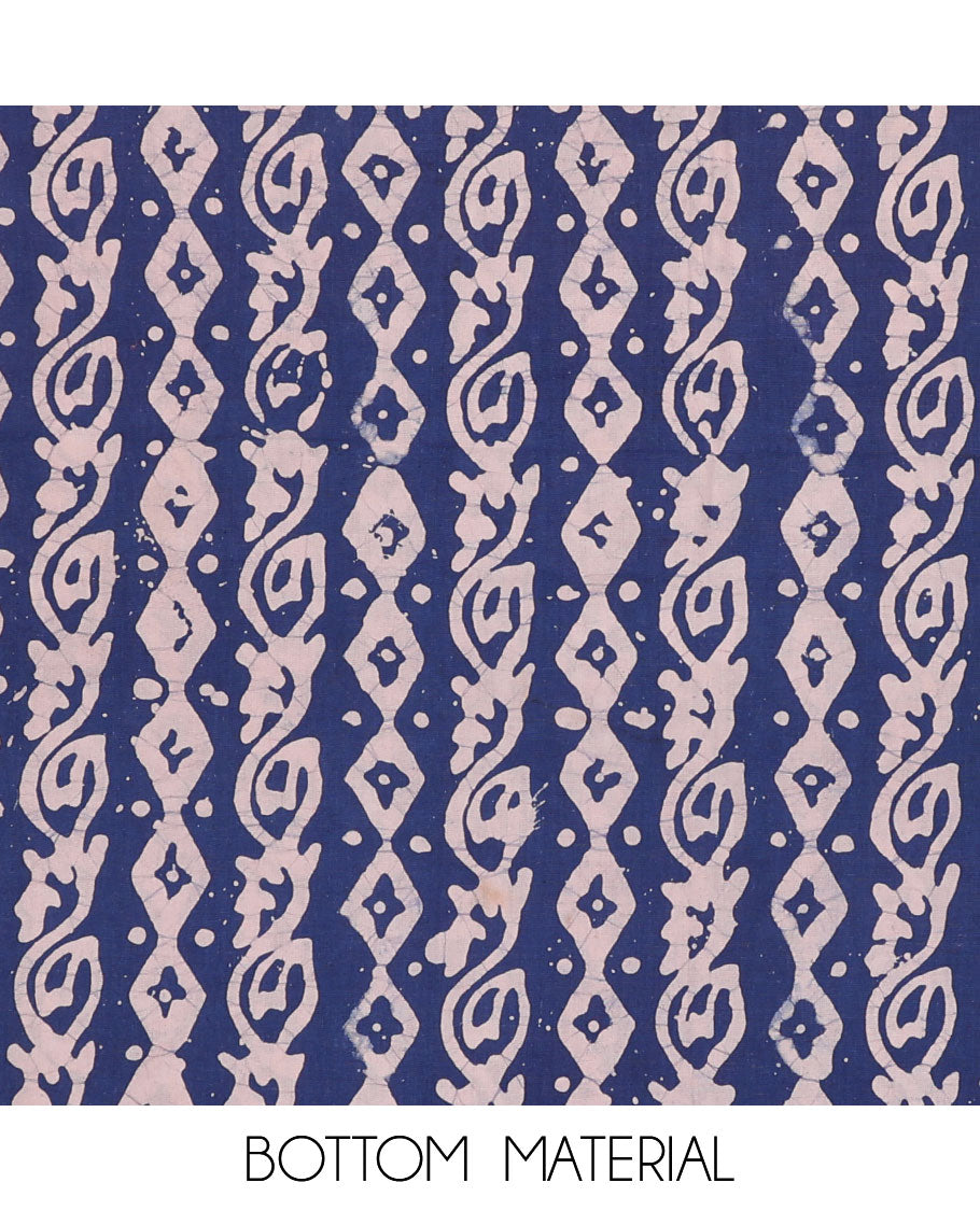 Orange chudidar material,floral vine batik-style print batik cotton top,contrast printed bottom & batik printed dupatta