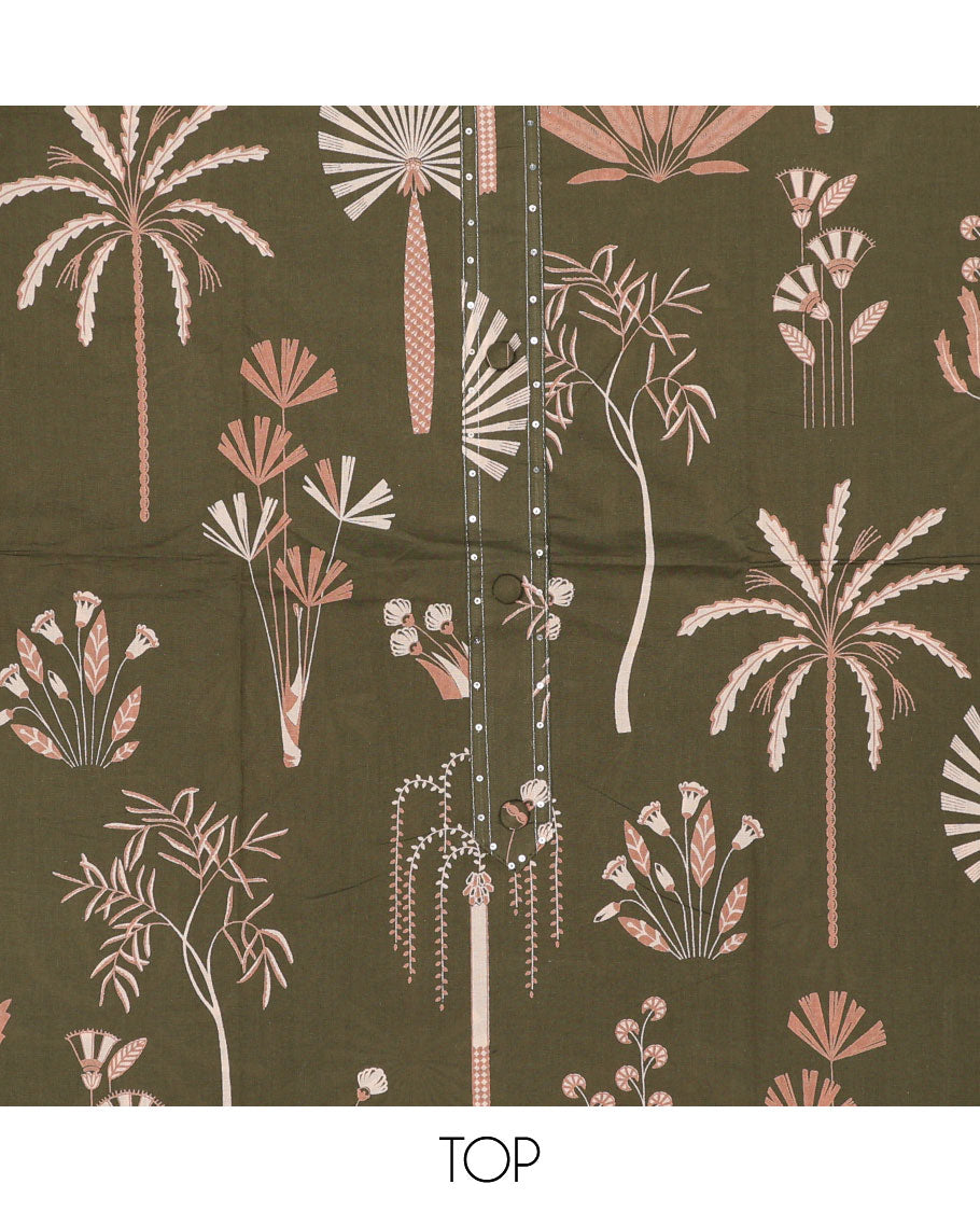 Green chudidar material set, floral motifs printed Jaipur cotton top, floral motifs printed bottom & plain dupatta