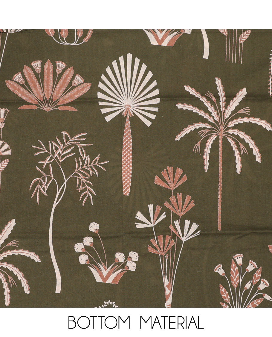 Green chudidar material set, floral motifs printed Jaipur cotton top, floral motifs printed bottom & plain dupatta