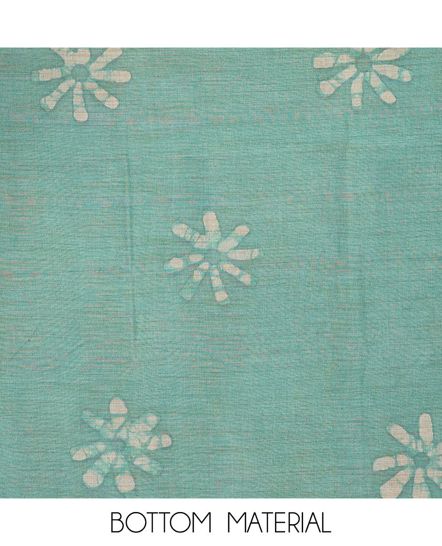 Green chudidhar material set, batik printed top, contrast batik printed bottom & batik printed dupatta