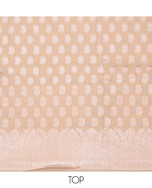 Sandal chudidhar material set, jacquard banaras top, plain bottom & floral jaal jacquard dupatta