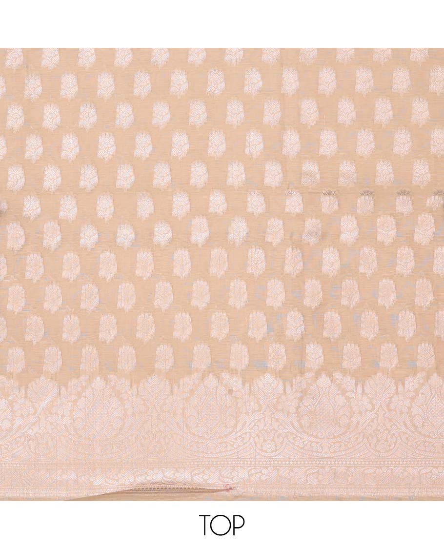 Sandal chudidhar material set, jacquard banaras top, plain bottom & floral jaal jacquard dupatta