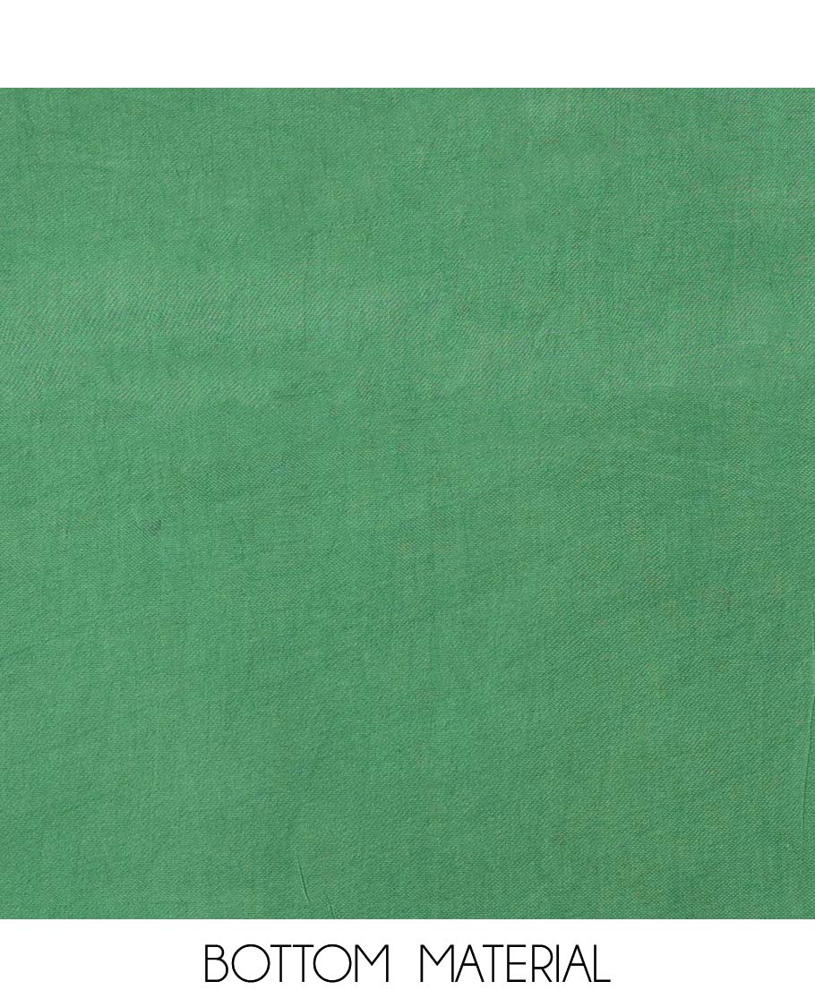 Green chudidhar material set, embroidered top, contrast plain bottom & zari buttas dupatta