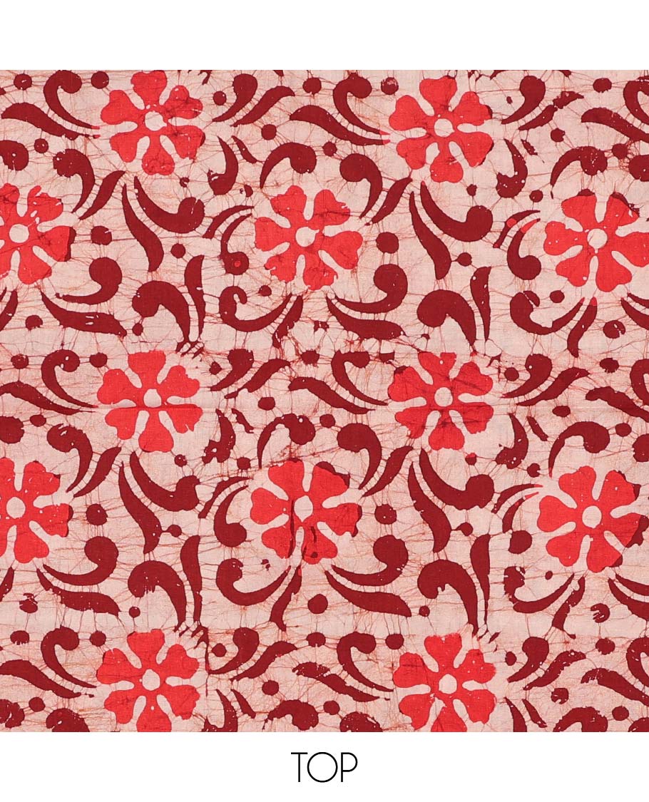 Multi-color chudidhar material set, batik-floral vine printed top, contrast bottom & dupatta of floral print