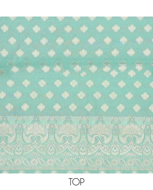 Blue chudidhar material set, unique buttas top, plain bottom & dupatta of chevron & buttas 