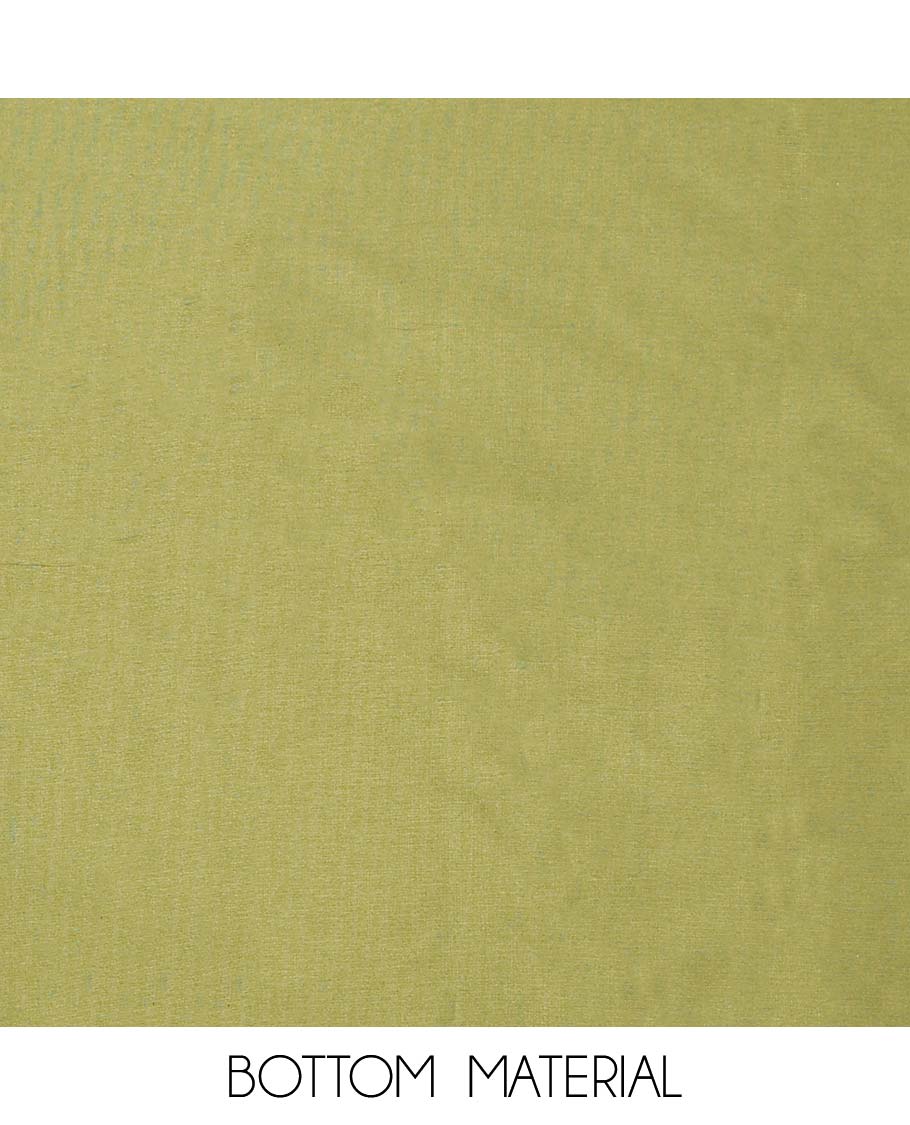 Green chudidhar material set, unique buttas top, plain bottom & dupatta of chevron & buttas 