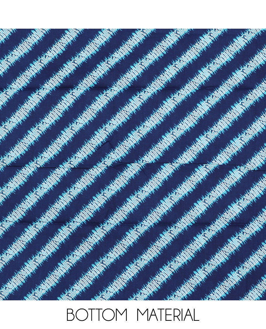 Blue chudidhar material set, shibori-printed top, shibori-printed bottom & shibori-printed dupatta