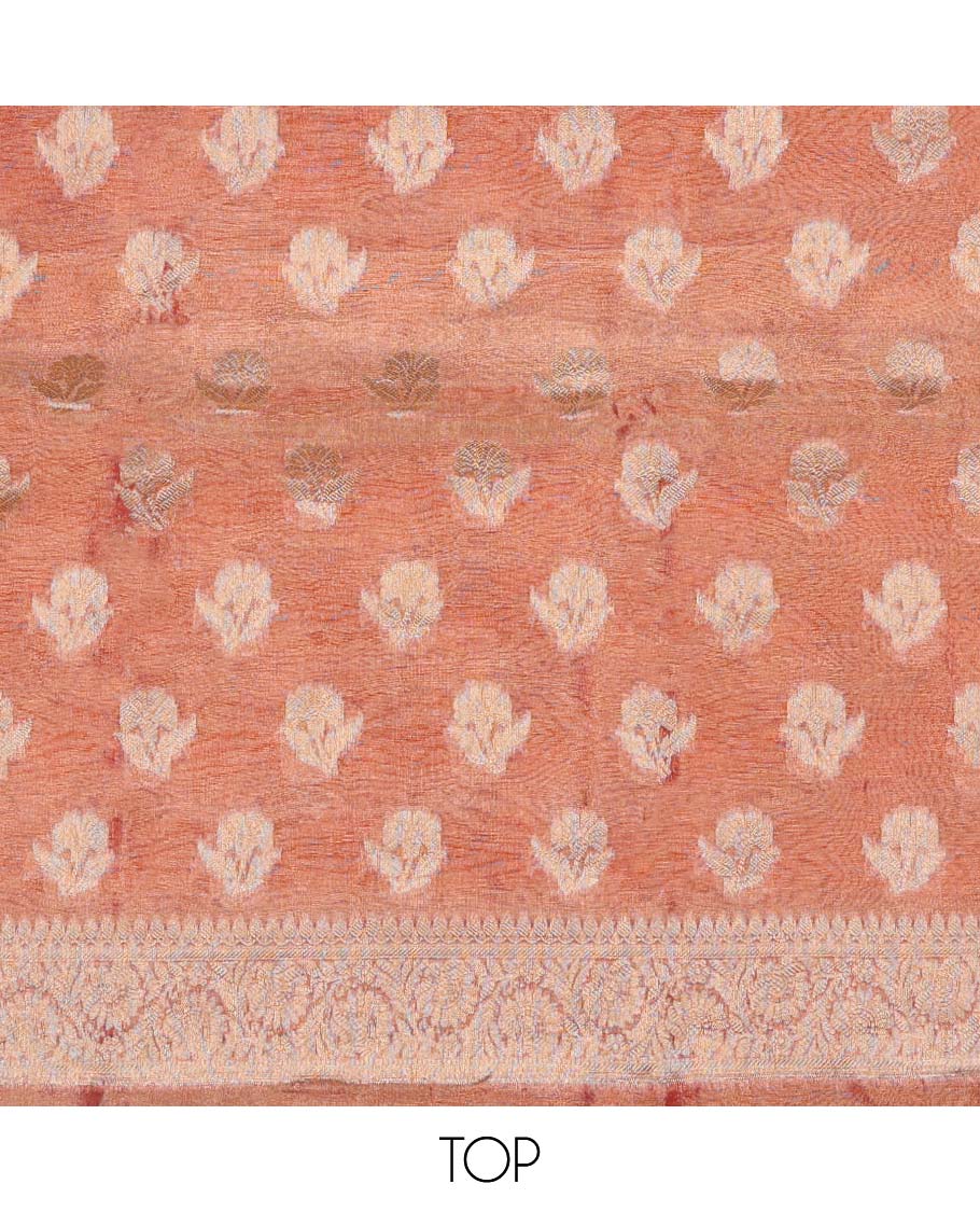 Red chudidhar material set, jacquard banaras top, plain bottom & paisley design dupatta