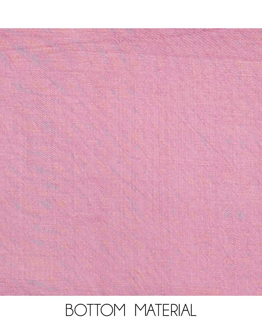 Pink chudidhar material set, embroidered v-neck top, plain bottom & zari design dupatta