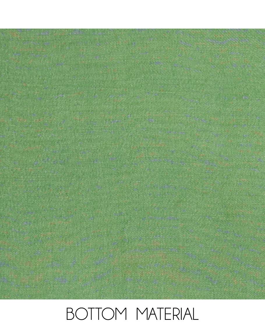 Green chudidhar material set, embroidered v-neck top, plain bottom & zari design dupatta