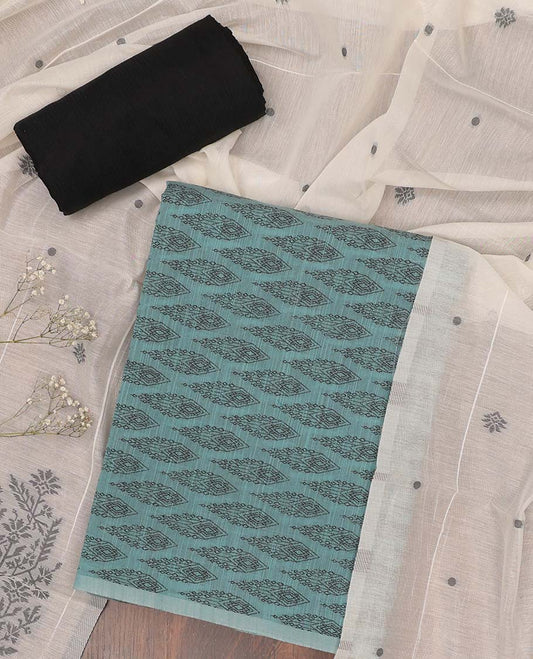 Blue chudidhar material set, unique buttas top, contrast plain bottom & dupatta of buttas