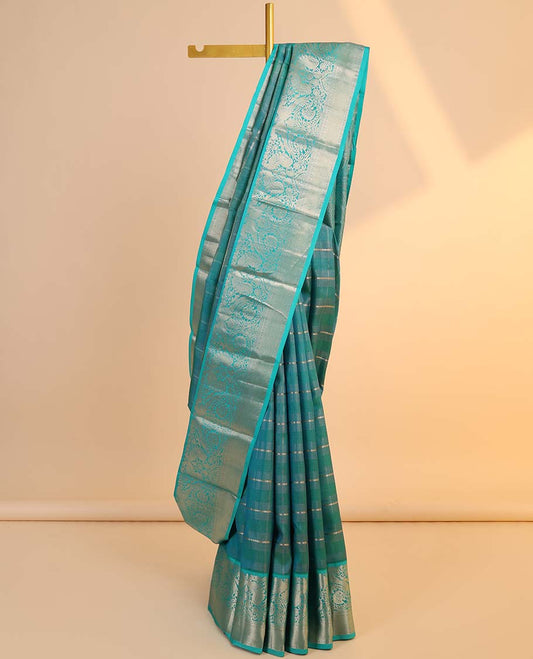Blue zari-design silksaree, intricate jaal pallu & border of mayil,kamalam,kathir,paisa & mayil kann