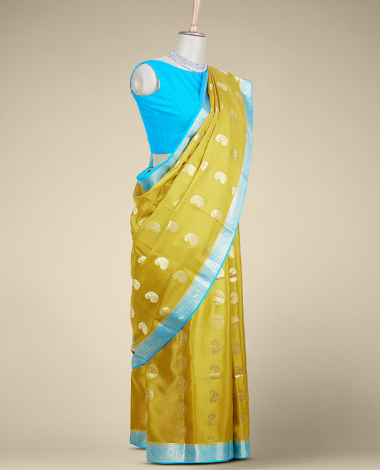 Gold paisley zari buttas mysore silksaree, contrast floral & paisley design zari border & pallu of intricate designs
