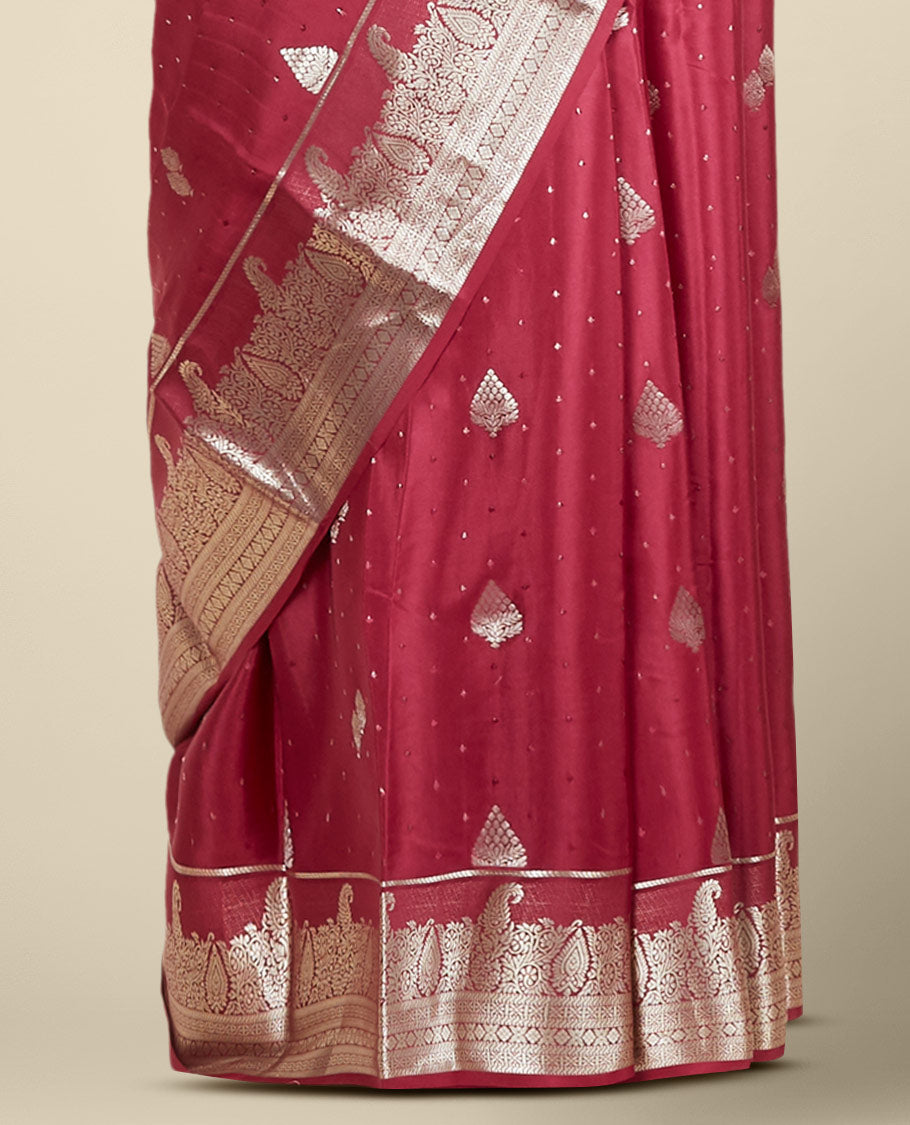 Maroon zari buttas mysore silk saree, traditional design zari border & intricately designed pallu