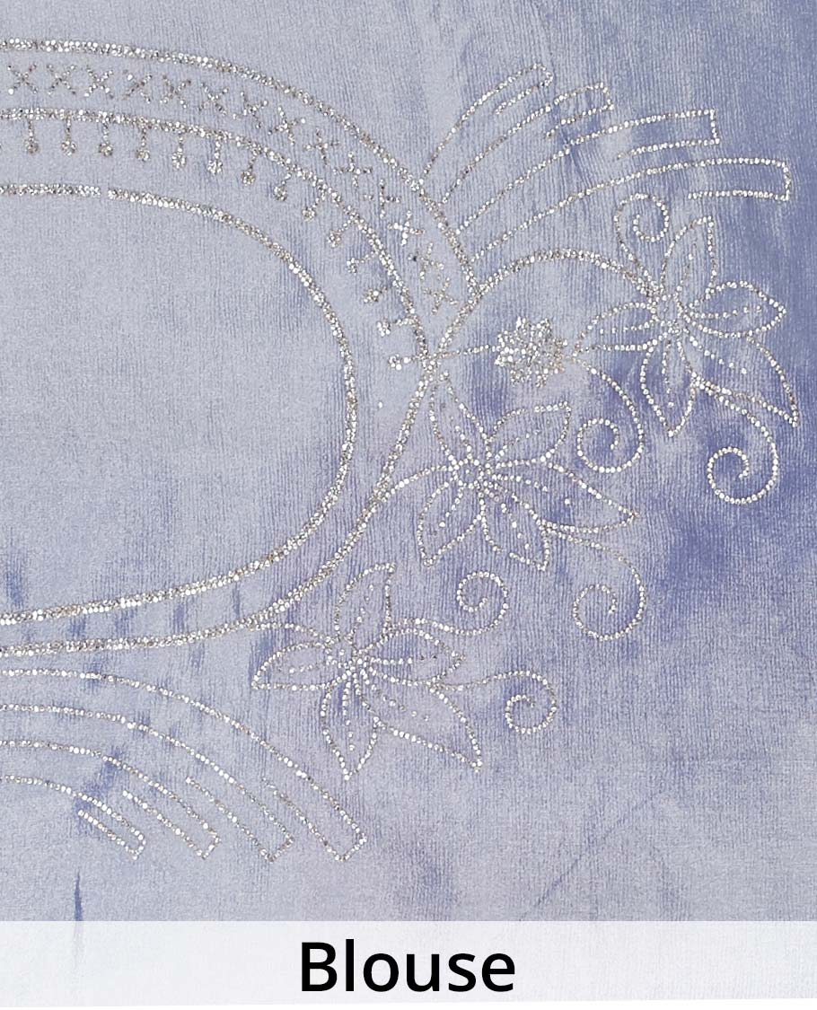 Blue stone embroidered Jimmy Choo designer saree, scallop stone embroidered border