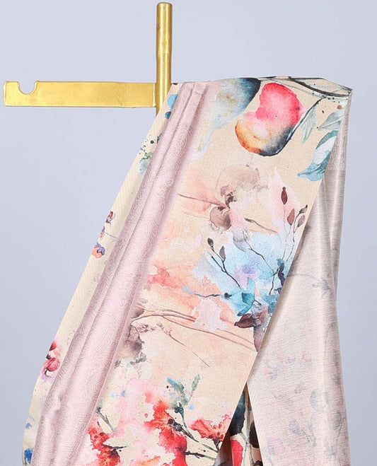 Pink paisley design semi banaras tissue saree, self-border & pallu of floral print