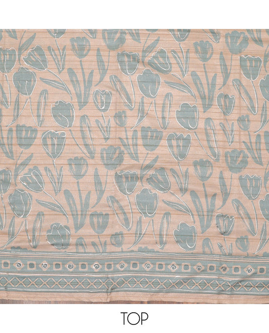 Green chudidhar material set, floral printed & embroidered top, plain bottom & geometric printed dupatta