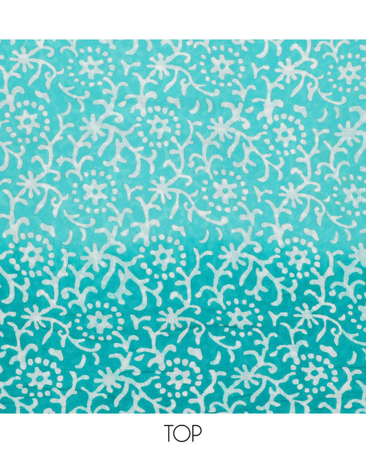 Turquoise chudidhar material set, unique batik printed top, plain bottom & batik printed dupatta