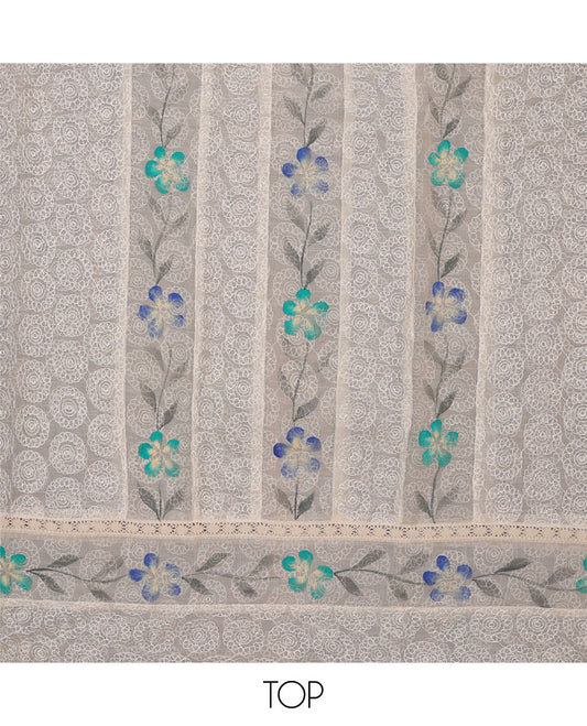 Lite sandal chudidhar material set,floral print & embroidered kota top,plain bottom & floral print & embroidered dupatta