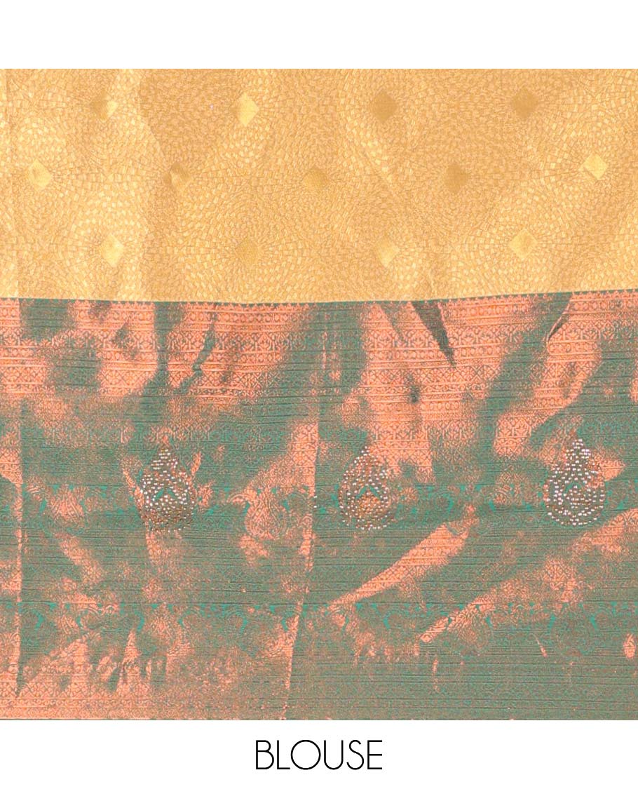 Gold jacquard  art-silk half-saree, contrast zari design blouse, traditional design border & intricate dupatta