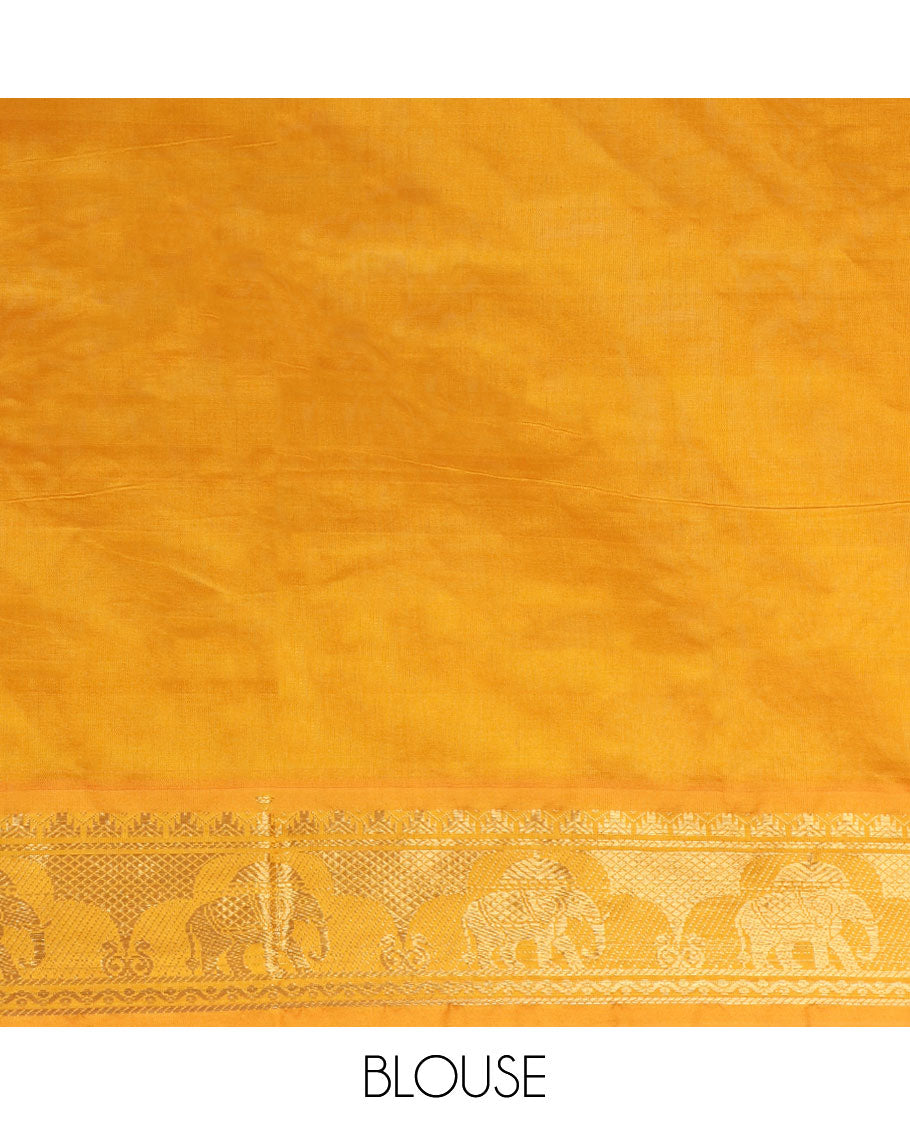 Multi-color checked cotton saree, elephant motifs zari border & pallu of zari stripes