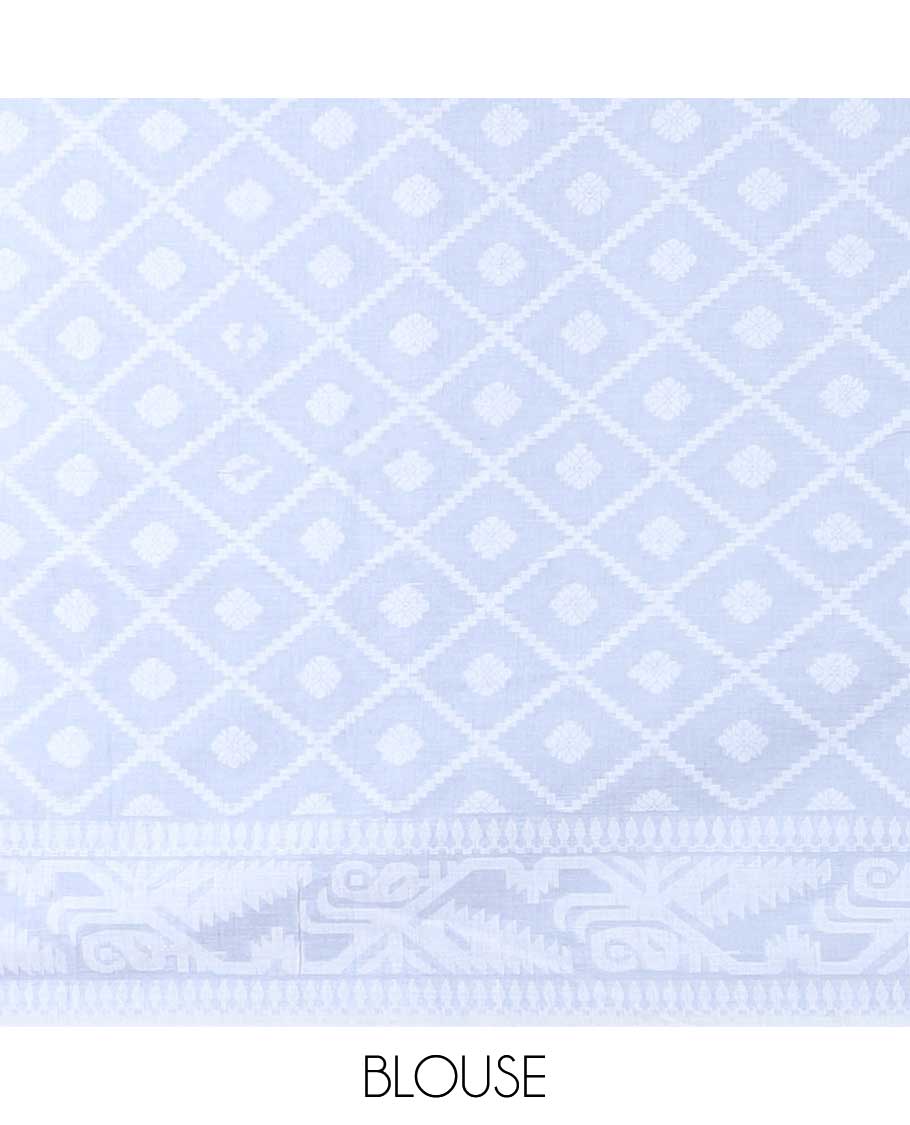 Grey butta enclosed diamond patterned khadi cotton saree, self-border & pallu of intricate designs