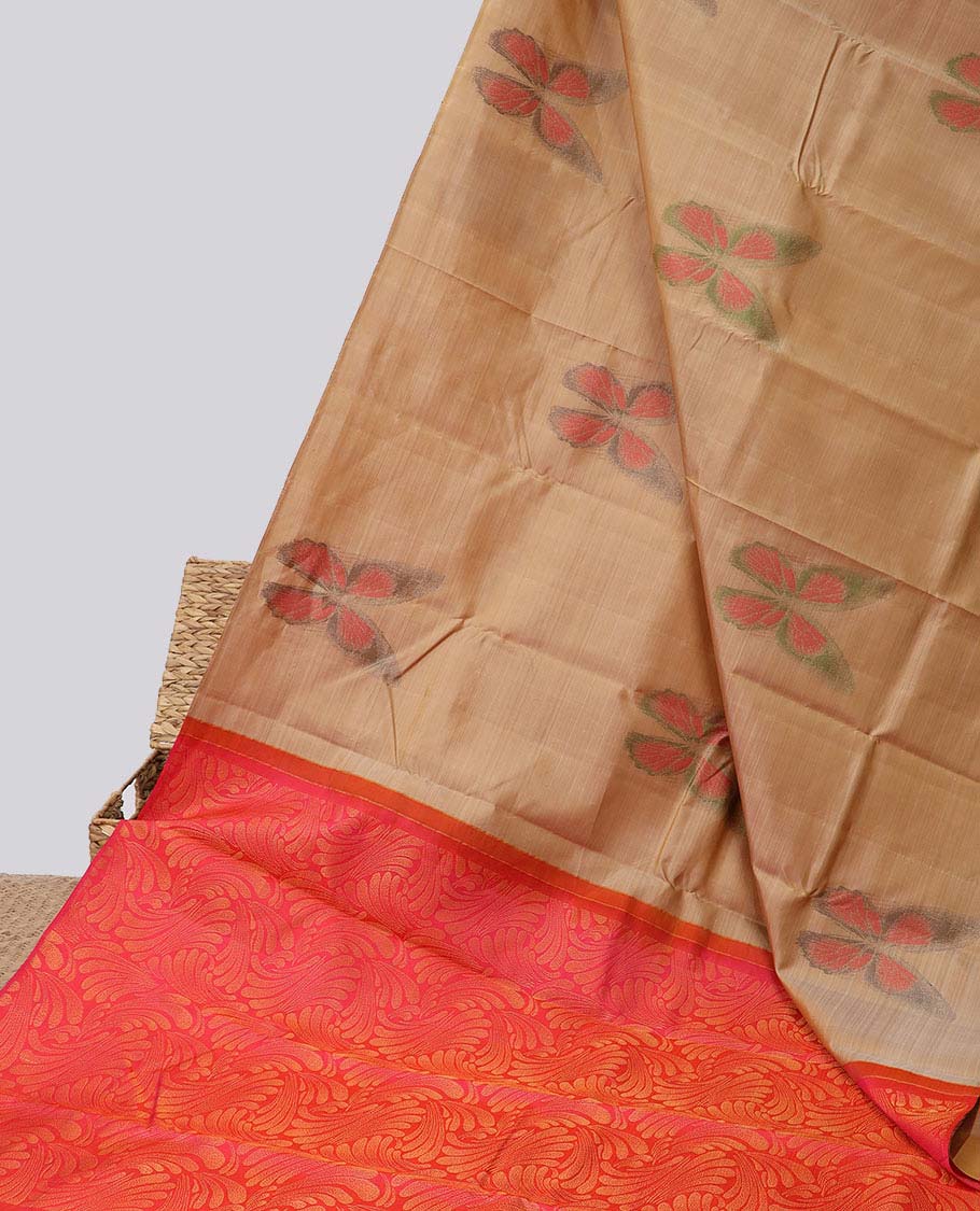 Borderless sandal butterfly buttas kancheepuram silk saree, contrast pallu of intricate designs