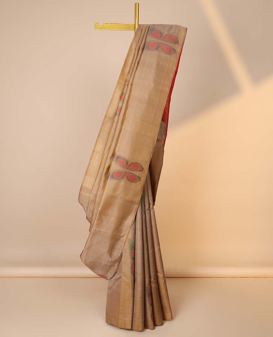 Borderless sandal butterfly buttas kancheepuram silk saree, contrast pallu of intricate designs