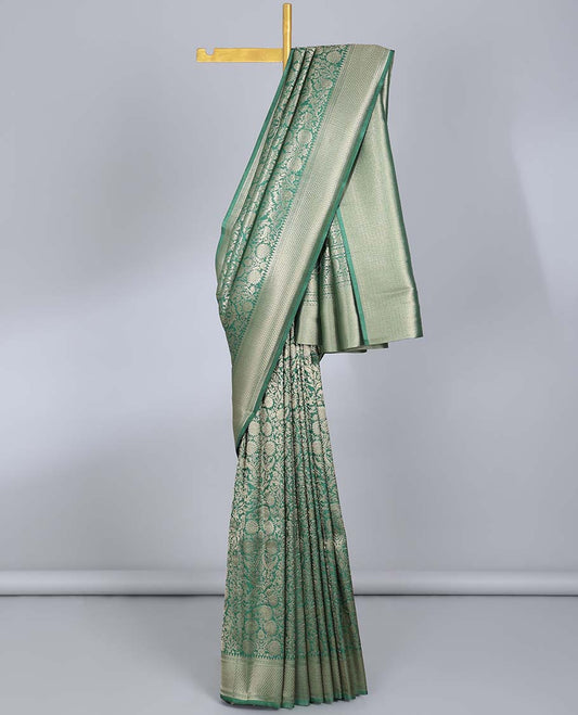 Green jacquard banaras saree, traditional zari design border & traditional design pallu