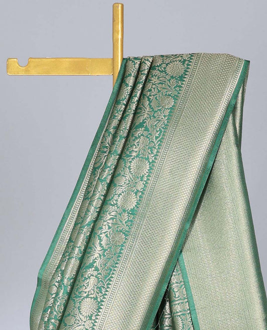 Green jacquard banaras saree, traditional zari design border & traditional design pallu