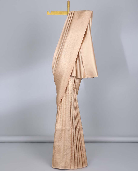Sandal zari floral jacquard banaras saree, traditional zari border & ogee patterned pallu